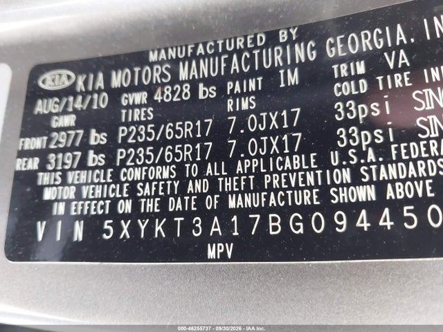 Продаж на аукціоні авто 2011 Kia Sorento Lx, vin: 5XYKT3A17BG094450, номер лоту: 46255737