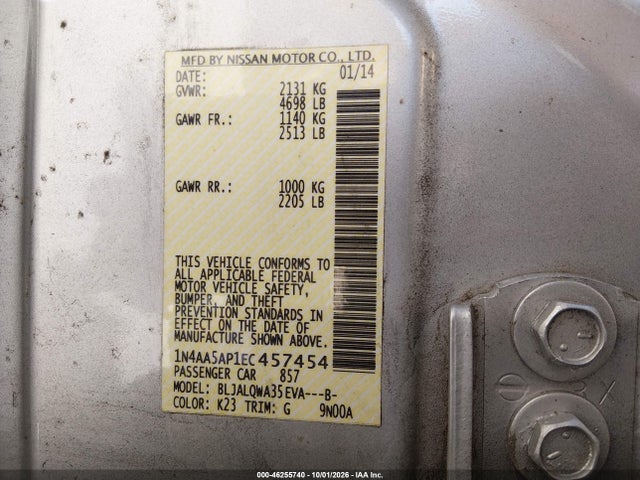 Nissan Maxima 3.5 S/3.5 Sv 2014 1N4AA5AP1EC457454 Image 9