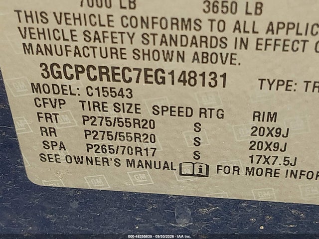 46255835 :رقم المزاد ، 3GCPCREC7EG148131 vin ، 2014 Chevrolet Silverado 1500 1lt مزاد بيع