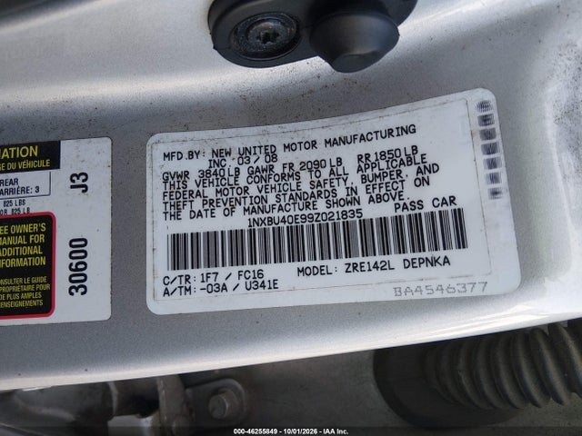 Aukcja sprzedaży 2009 Toyota Corolla Xle, vin: 1NXBU40E99Z021835, numer aukcji: 46255849