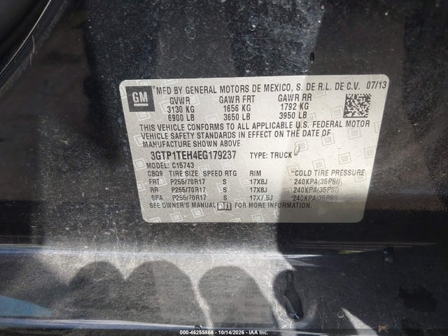 Aukcja sprzedaży 2014 Gmc Sierra 1500, vin: 3GTP1TEH4EG179237, numer aukcji: 46255866