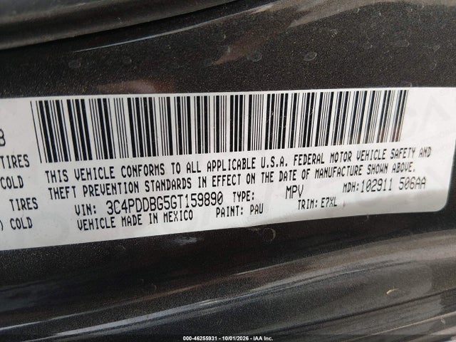 Продаж на аукціоні авто 2016 Dodge Journey Sxt, vin: 3C4PDDBG5GT159890, номер лоту: 46255931