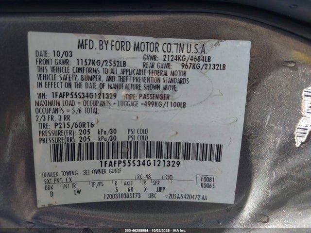 Aukcja sprzedaży 2004 Ford Taurus Ses, vin: 1FAFP55S34G121329, numer aukcji: 46255954