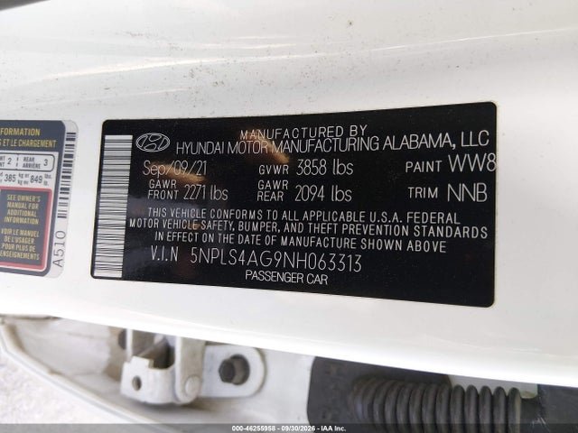 5NPLS4AG9NH063313 Hyundai ELANTRA SEL