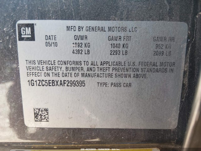 2010 Chevrolet Malibu Lt მანქანა იყიდება აუქციონზე, vin: 1G1ZC5EBXAF299395, აუქციონის ნომერი: 46255959