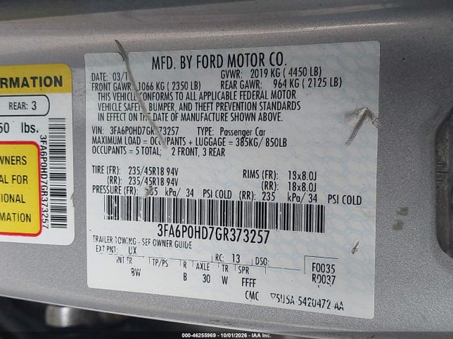 Продажа на аукционе авто 2016 Ford Fusion Se, vin: 3FA6P0HD7GR373257, номер лота: 46255969