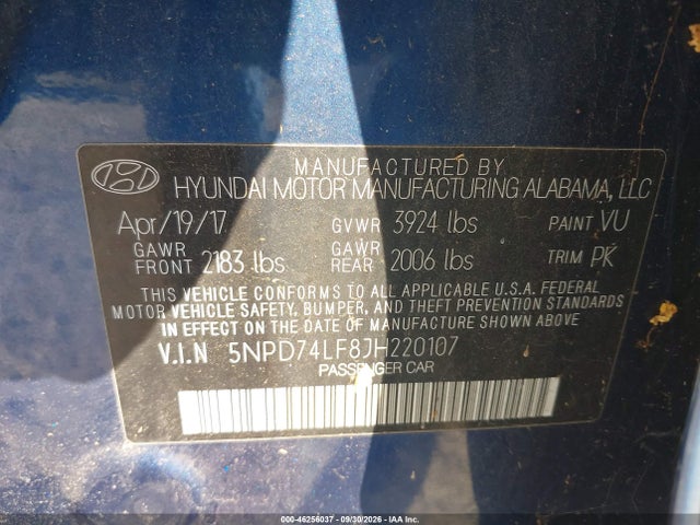Aukcja sprzedaży 2018 Hyundai Elantra Se, vin: 5NPD74LF8JH220107, numer aukcji: 46256037