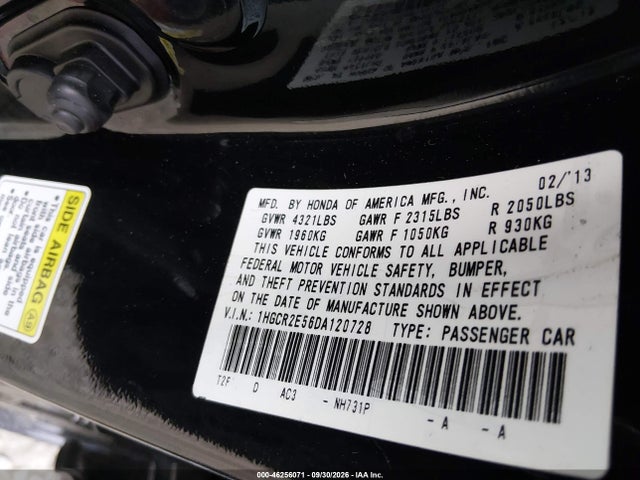 Aukcja sprzedaży 2013 Honda Accord Sport, vin: 1HGCR2E56DA120728, numer aukcji: 46256071