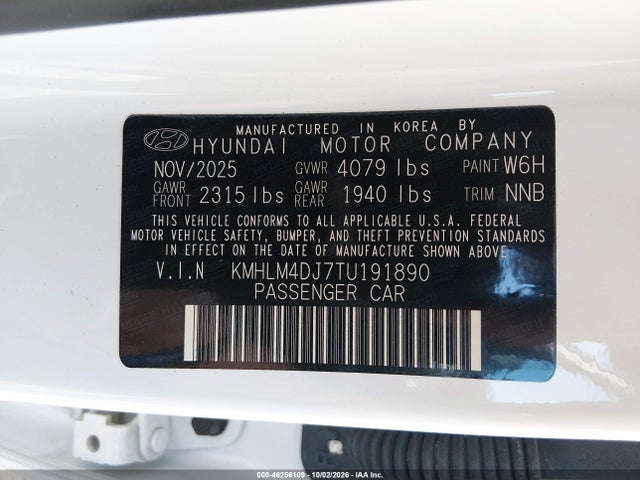 2026 Hyundai Elantra Hybrid Blue მანქანა იყიდება აუქციონზე, vin: KMHLM4DJ7TU191890, აუქციონის ნომერი: 46256109