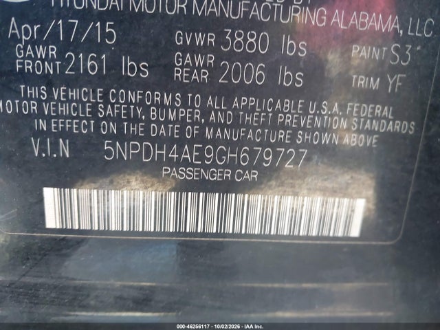 Продаж на аукціоні авто 2016 Hyundai Elantra Value Edition, vin: 5NPDH4AE9GH679727, номер лоту: 46256117