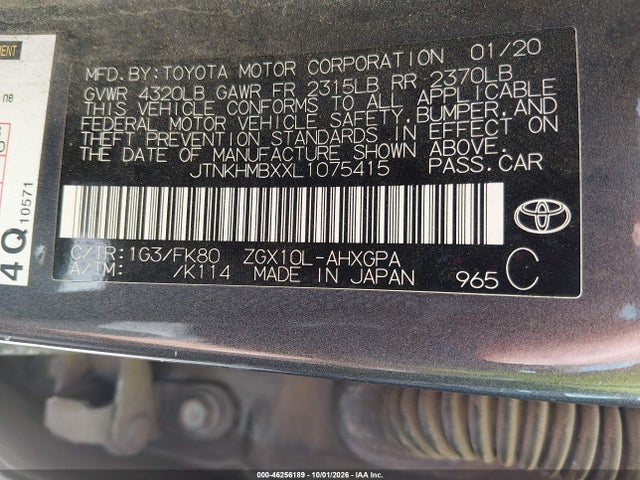 2020 Toyota C-hr Xle მანქანა იყიდება აუქციონზე, vin: JTNKHMBXXL1075415, აუქციონის ნომერი: 46256189