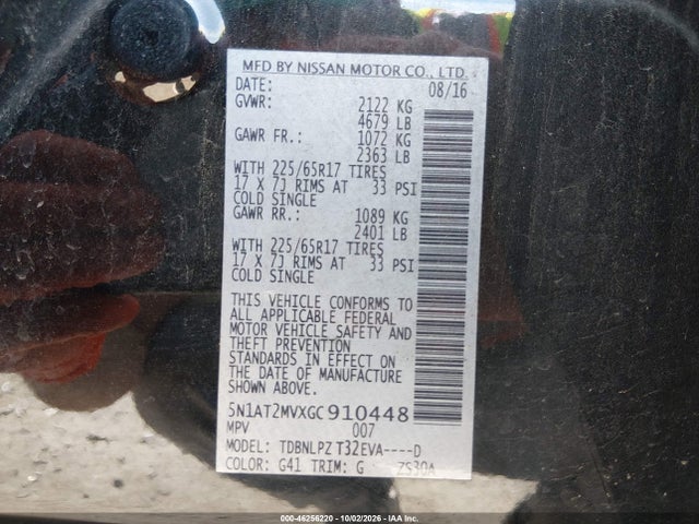 Aukcja sprzedaży 2016 Nissan Rogue S, vin: 5N1AT2MVXGC910448, numer aukcji: 46256220