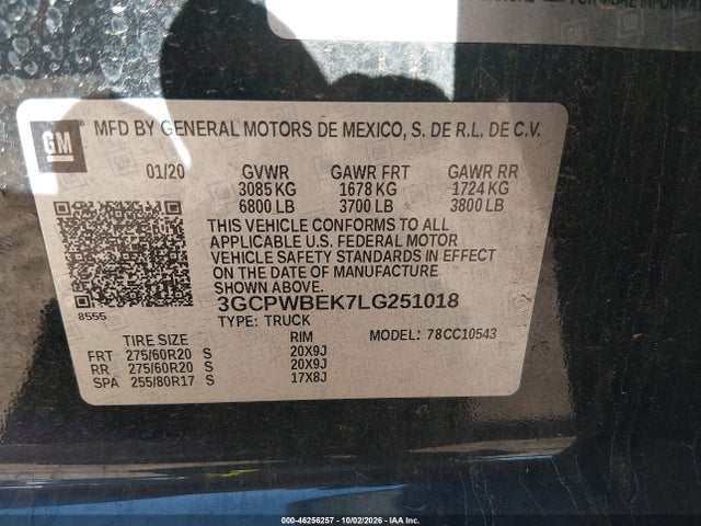 Aukcja sprzedaży 2020 Chevrolet Silverado 1500 2wd  Short Bed Custom, vin: 3GCPWBEK7LG251018, numer aukcji: 46256257