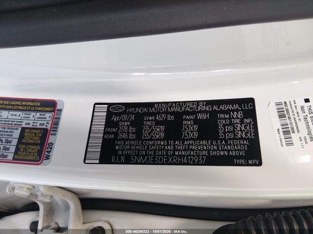 Aukcja sprzedaży 2024 Hyundai Tucson Limited, vin: 5NMJE3DEXRH412937, numer aukcji: 46256322