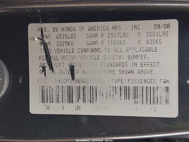 Продаж на аукціоні авто 2009 Honda Accord 3.5 Ex-l, vin: 1HGCP36889A013899, номер лоту: 46256327