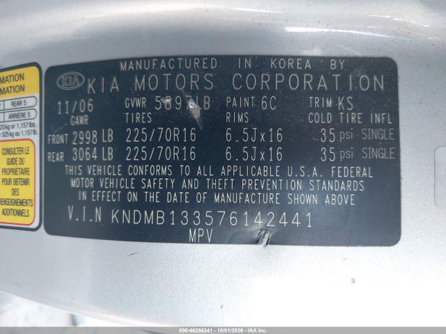 Продаж на аукціоні авто 2007 Kia Sedona, vin: KNDMB133576142441, номер лоту: 46256341