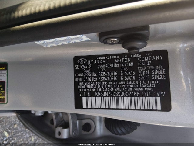Продаж на аукціоні авто 2009 Hyundai Tucson Se, vin: KM8JN72D39U002468, номер лоту: 46256397
