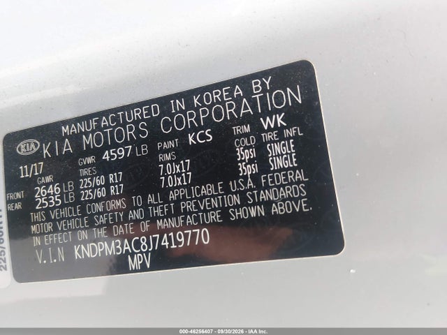 Продажа на аукционе авто 2018 Kia Sportage Lx, vin: KNDPM3AC8J7419770, номер лота: 46256407