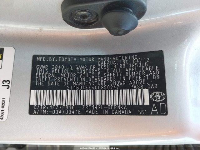 Aukcja sprzedaży 2012 Toyota Corolla Le, vin: 2T1BU4EE4CC850247, numer aukcji: 46256459