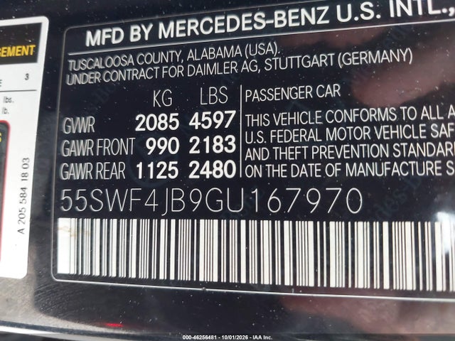 2016 Mercedes-benz C 300 მანქანა იყიდება აუქციონზე, vin: 55SWF4JB9GU167970, აუქციონის ნომერი: 46256481