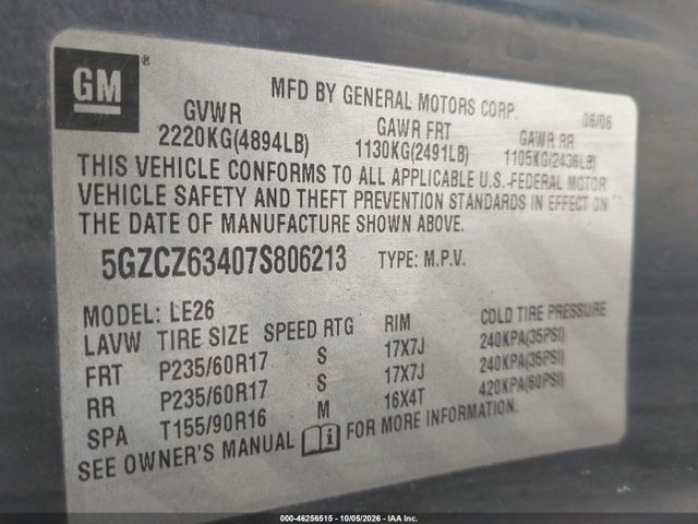 2007 Saturn Vue V6 მანქანა იყიდება აუქციონზე, vin: 5GZCZ63407S806213, აუქციონის ნომერი: 46256515