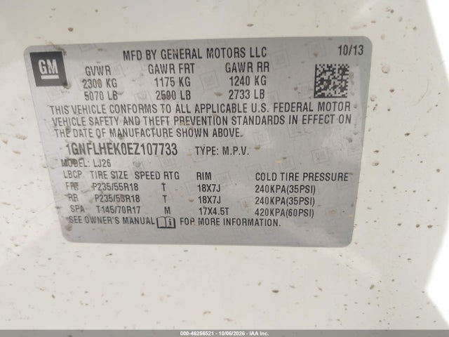 Aukcja sprzedaży 2014 Chevrolet Equinox Ltz, vin: 1GNFLHEK0EZ107733, numer aukcji: 46256521