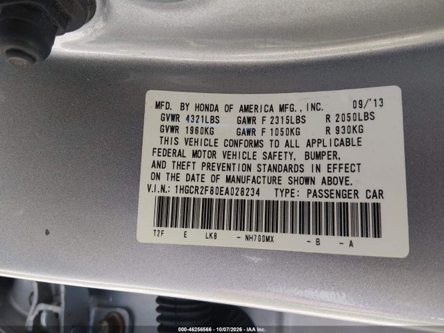 Продаж на аукціоні авто 2014 Honda Accord Ex-l, vin: 1HGCR2F80EA028234, номер лоту: 46256566