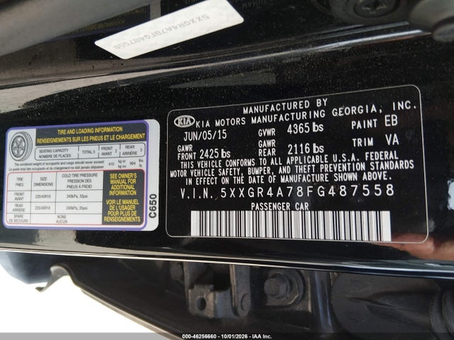 Aukcja sprzedaży 2015 Kia Optima Sx, vin: 5XXGR4A78FG487558, numer aukcji: 46256660