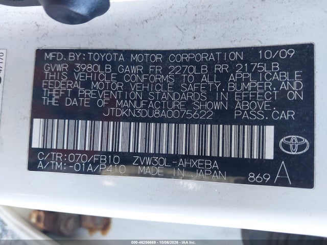 Aukcja sprzedaży 2010 Toyota Prius Ii, vin: JTDKN3DU8A0075622, numer aukcji: 46256669