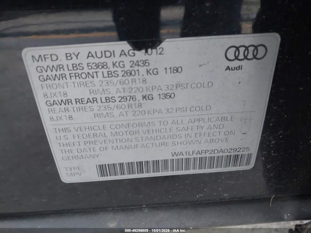 Продажа на аукционе авто 2013 Audi Q5 2.0t Premium, vin: WA1LFAFP2DA029225, номер лота: 46256809