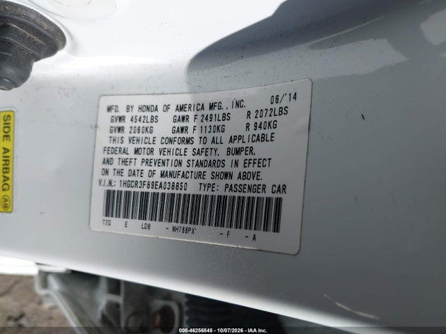 1HGCR3F89EA038850 Honda Accord Ex-l V-6