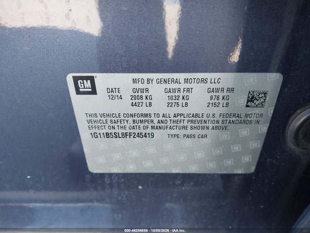 46256856 :رقم المزاد ، 1G11B5SL8FF245419 vin ، 2015 Chevrolet Malibu Ls مزاد بيع