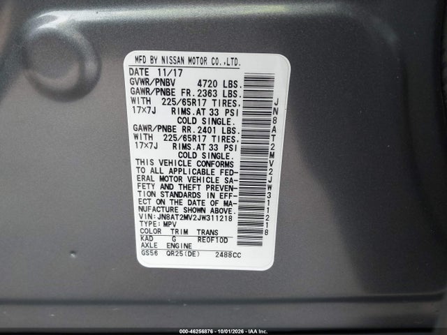 Продаж на аукціоні авто 2018 Nissan Rogue Sv, vin: JN8AT2MV2JW311218, номер лоту: 46256876