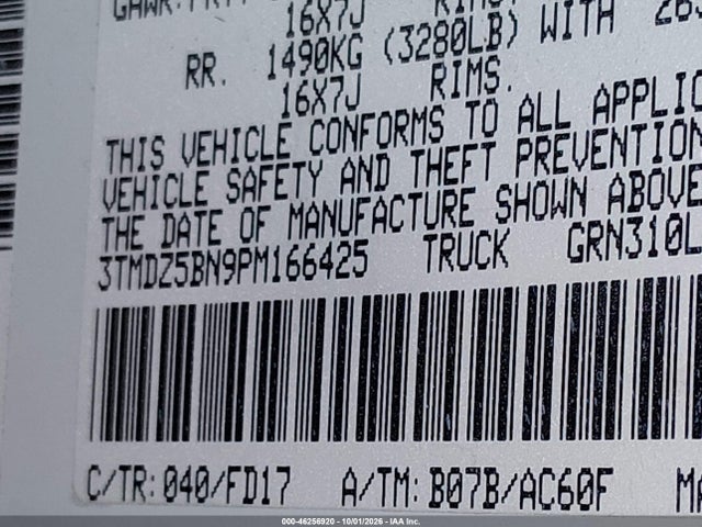 46256920 :رقم المزاد ، 3TMDZ5BN9PM166425 vin ، 2023 Toyota Tacoma Trd Off Road مزاد بيع
