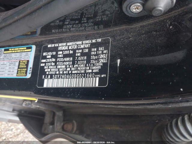 Продажа на аукционе авто 2011 Hyundai Santa Fe Se, vin: 5XYZHDAG0BG021690, номер лота: 46256961