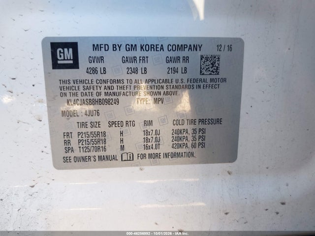 Aukcja sprzedaży 2017 Buick Encore Preferred, vin: KL4CJASB8HB098249, numer aukcji: 46256992