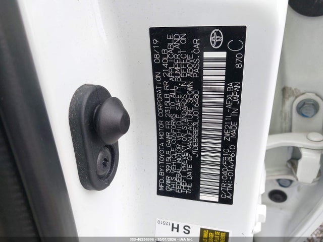 2020 Toyota Corolla Hybrid Le მანქანა იყიდება აუქციონზე, vin: JTDEBRBE3LJ016480, აუქციონის ნომერი: 46256998