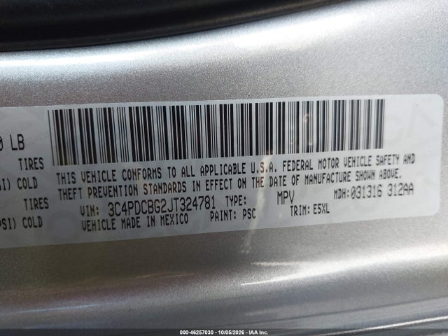 Продаж на аукціоні авто 2018 Dodge Journey Sxt, vin: 3C4PDCBG2JT324781, номер лоту: 46257030