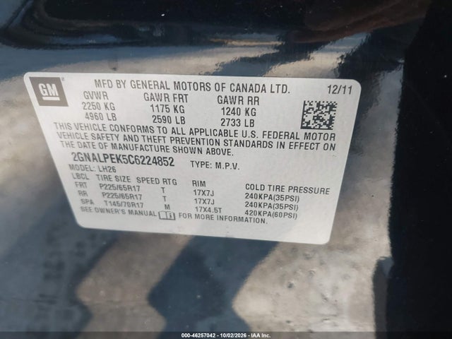 Продажа на аукционе авто 2012 Chevrolet Equinox 2lt, vin: 2GNALPEK5C6224852, номер лота: 46257042