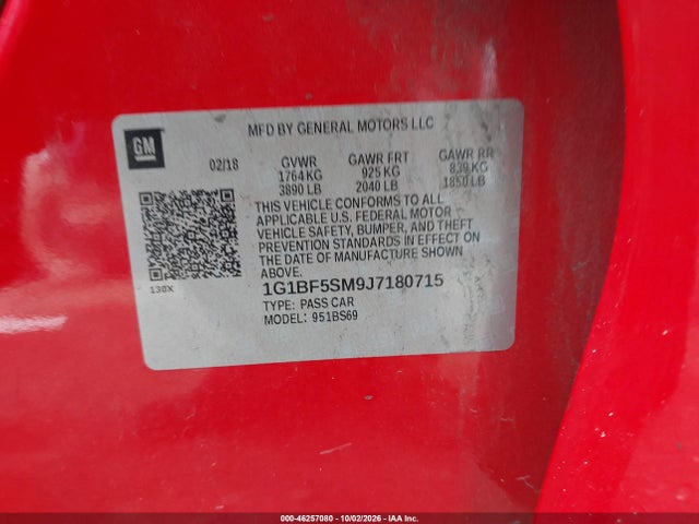 Продажа на аукционе авто 2018 Chevrolet Cruze Premier Auto, vin: 1G1BF5SM9J7180715, номер лота: 46257080