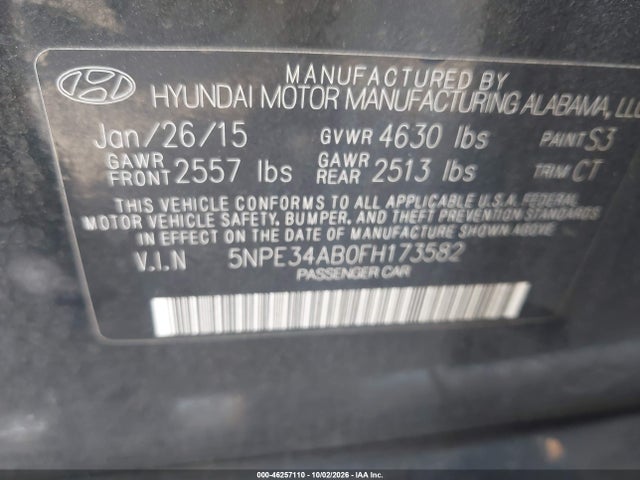 Продаж на аукціоні авто 2015 Hyundai Sonata Limited 2.0t, vin: 5NPE34AB0FH173582, номер лоту: 46257110
