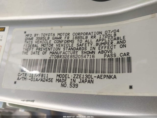 Продаж на аукціоні авто 2005 Toyota Corolla Le, vin: JTDBR32E852054716, номер лоту: 46257127