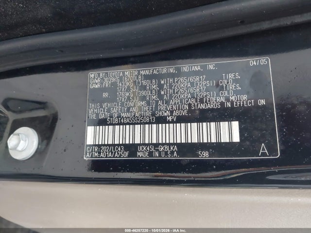 Aukcja sprzedaży 2005 Toyota Sequoia Limited V8, vin: 5TDBT48A55S250813, numer aukcji: 46257220