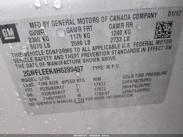 Auction sale of the 2017 Chevrolet Equinox Ls, vin: 2GNFLEEK4H6289497, lot number: 46257277