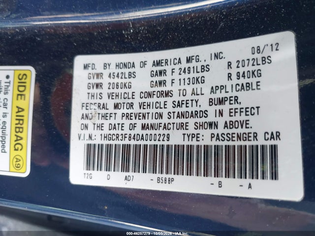 2013 Honda Accord Ex-l V-6 მანქანა იყიდება აუქციონზე, vin: 1HGCR3F84DA000229, აუქციონის ნომერი: 46257279
