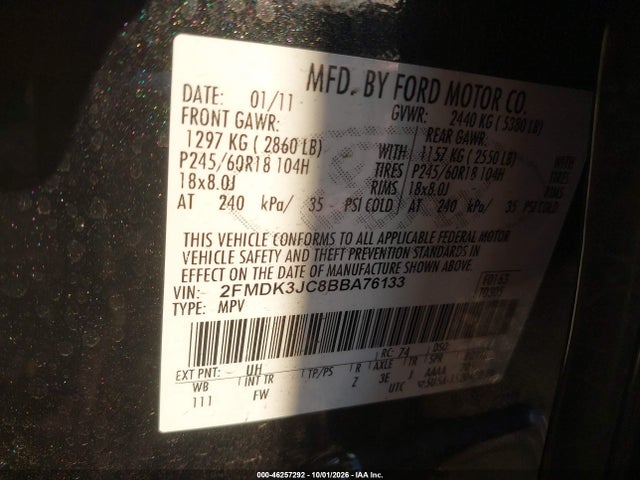 Продаж на аукціоні авто 2011 Ford Edge Sel, vin: 2FMDK3JC8BBA76133, номер лоту: 46257292