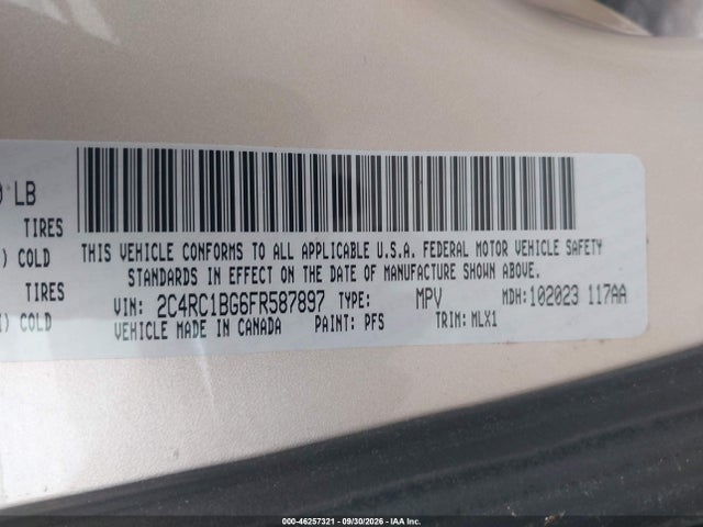 46257321 :رقم المزاد ، 2C4RC1BG6FR587897 vin ، 2015 Chrysler Town & Country Touring مزاد بيع
