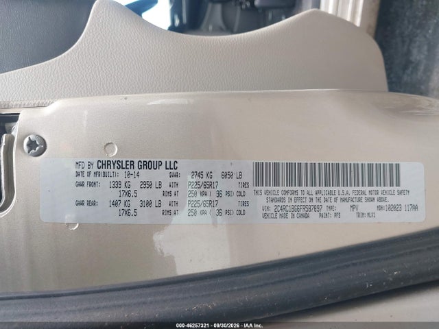 46257321 :رقم المزاد ، 2C4RC1BG6FR587897 vin ، 2015 Chrysler Town & Country Touring مزاد بيع