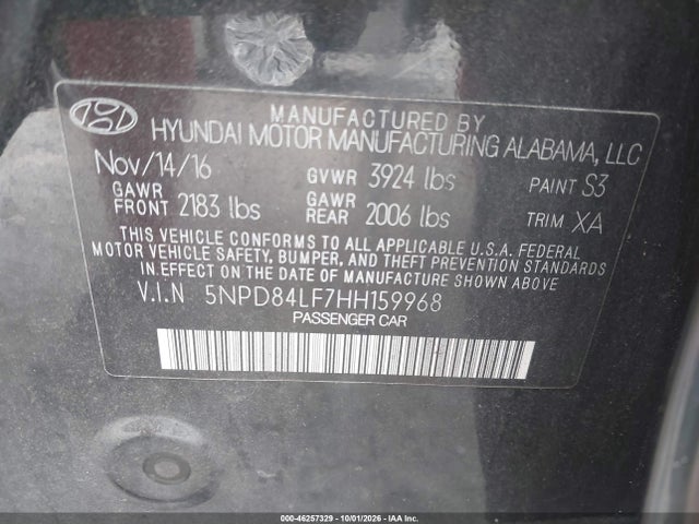 Aukcja sprzedaży 2017 Hyundai Elantra Value Edition, vin: 5NPD84LF7HH159968, numer aukcji: 46257329