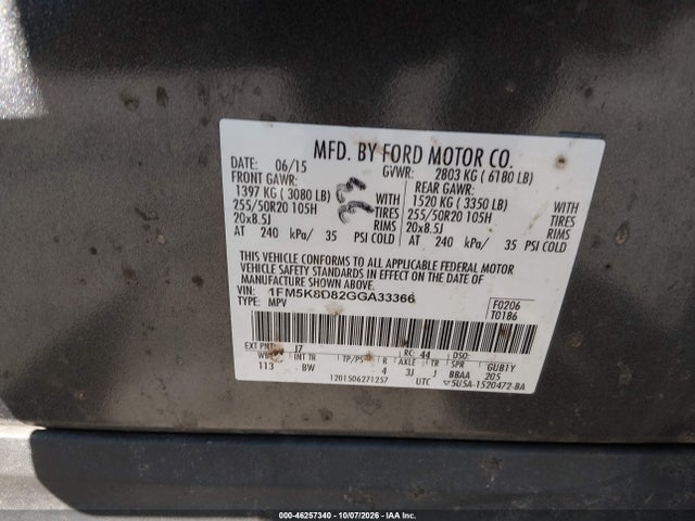 Продажа на аукционе авто 2016 Ford Explorer Xlt, vin: 1FM5K8D82GGA33366, номер лота: 46257340